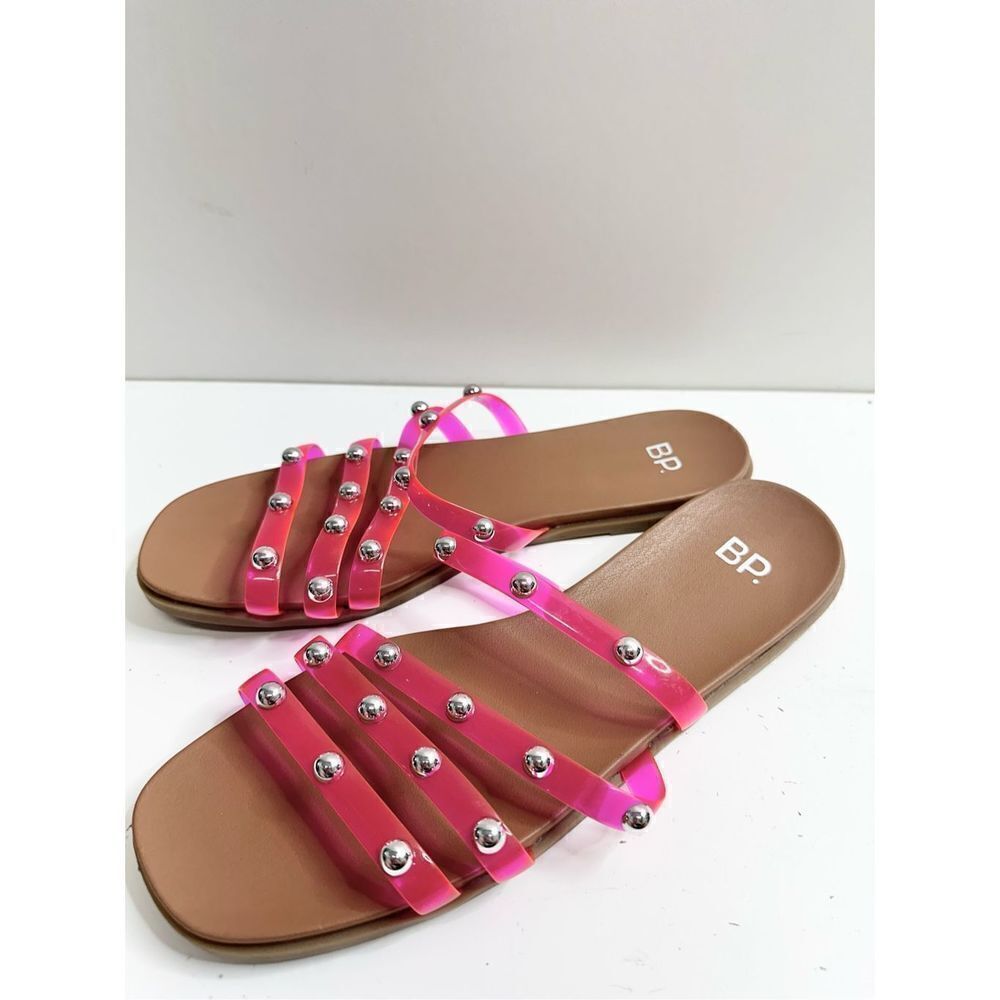 BP Sandals Womens Size 6 Slip On Open Toe Studded Pink Slides - Picture 3 of 6